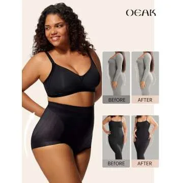 OEAK Womens Shapewear Tummy Control High Waisted Body Shaper Panties Underwear Seamless Shorts & Briefs Girdle Shapewear Black Brief S