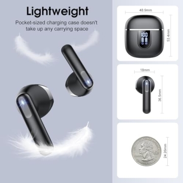 Wireless Earbuds, Bluetooth 5.4 Headphones in Ear buds, HiFi Stereo Wireless Earphones with 4 ENC Noise Cancelling Mics, 40H Wireless Headphones with IP7 Waterproof, LED Display USB C, Mini Ultralight