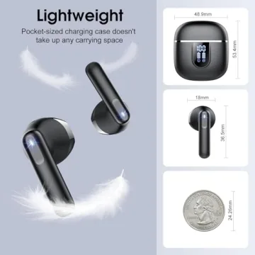 Wireless Earbuds, Bluetooth 5.4 Headphones in Ear buds, HiFi Stereo Wireless Earphones with 4 ENC Noise Cancelling Mics, 40H Wireless Headphones with IP7 Waterproof, LED Display USB C, Mini Ultralight