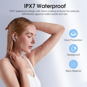 Wireless Earbuds, Bluetooth 5.4 Headphones in Ear buds, HiFi Stereo Wireless Earphones with 4 ENC Noise Cancelling Mics, 40H Wireless Headphones with IP7 Waterproof, LED Display USB C, Mini Ultralight