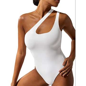 LCNBA Women's Sexy One Shoulder Sleeveless Cut Out Bodysuit Tank Tops White Medium