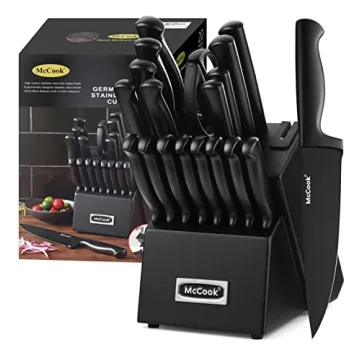 McCook® Premium Black Knife Sets - German Stainless Steel Kitchen Knives Block Set with Built-in Sh...