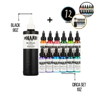 Dynamic Tattoo Ink Set - 12 Colors & 8oz Black Ink
