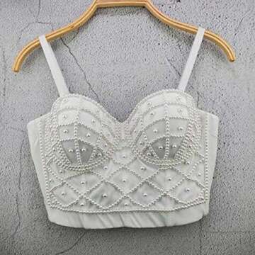 VEENDEO Women's Strap Beads Bustier Corset Crop Top Club Party Bra