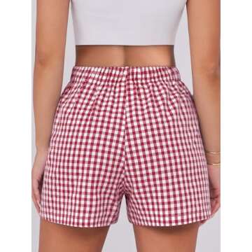 ANRABESS Boxer Shorts for Women Gingham Pajama 2025 Summer Casual Lounge Sleep Plaid Shorts Y2K Beach Bottoms Red White Plaid Medium