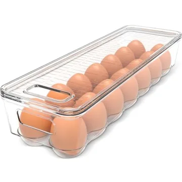 Utopia Home Egg Container With Lid and Handle for Refrigerator - Pack of 1 - Clear Stackable Egg Hol...