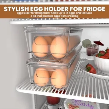 Utopia Home Egg Container With Lid and Handle for Refrigerator - Pack of 1 - Clear Stackable Egg Holder for Kitchen Storage and organization