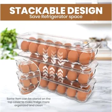 Utopia Home Egg Container With Lid and Handle for Refrigerator - Pack of 1 - Clear Stackable Egg Holder for Kitchen Storage and organization