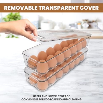 Utopia Home Egg Container With Lid and Handle for Refrigerator - Pack of 1 - Clear Stackable Egg Holder for Kitchen Storage and organization