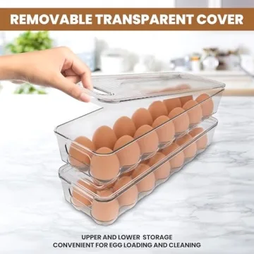 Utopia Home Egg Container With Lid and Handle for Refrigerator - Pack of 1 - Clear Stackable Egg Holder for Kitchen Storage and organization