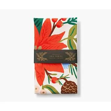 RIFLE PAPER CO. Holiday Bouquet Tea Towel, 28" L x 21" W, Introduce Holiday Spirit into Your Kitchen with Vibrant Screen Printed Festive Towels, Added Loop, Made from Cotton