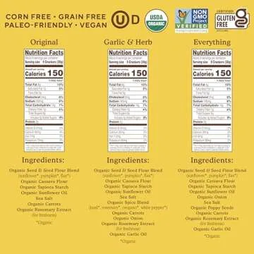Simple Mills Organic Seed Crackers Variety Pack (Original, Everything, Garlic & Herb) - Gluten Free, Vegan, Healthy Snacks, Paleo Friendly, 4.25 Ounce (Pack of 3)