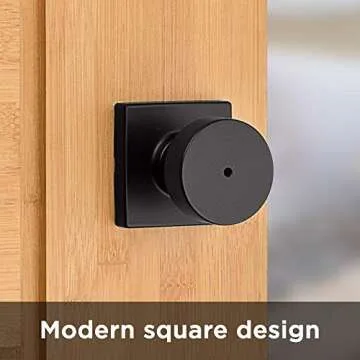 Kwikset Pismo Interior Privacy Door Knob with Lock, Door Handle For Bathroom and Bedroom, Matte Black Keyless Turn Lock Doorknob, with Microban Protection, Square Rose