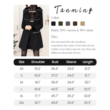 Tanming Women's Wool Pea Coat with Hood - Black