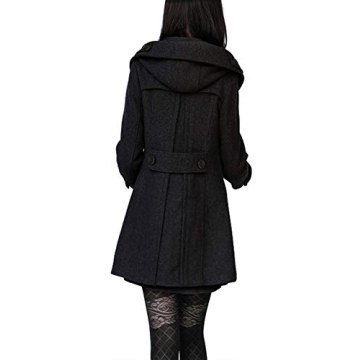 Tanming Women's Wool Pea Coat with Hood - Black