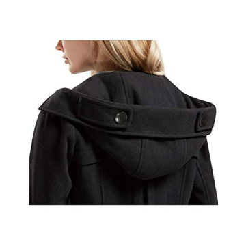 Tanming Women's Wool Pea Coat with Hood - Black