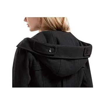 Tanming Women's Wool Pea Coat with Hood - Black