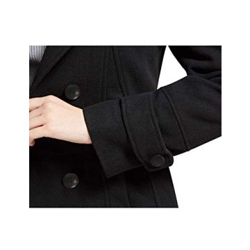 Tanming Women's Wool Pea Coat with Hood - Black