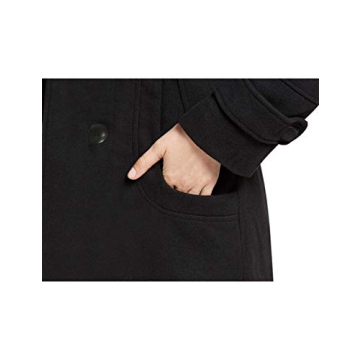 Tanming Women's Wool Pea Coat with Hood - Black