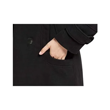 Tanming Women's Wool Pea Coat with Hood - Black