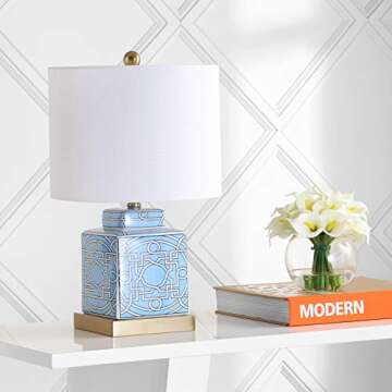 JONATHAN Y JYL3044A Catherine 22" Ceramic/Metal Ginger Jar LED Table Lamp Contemporary Transitional Bedside Desk Nightstand Lamp for Bedroom Living Room Office College Bookcase, Blue/White