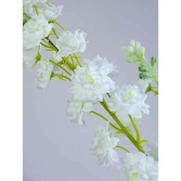 ZYTUYO 4PCS 33.5'' White Delphinium Artificial Flower Faux Larkspur Long Stem Fake Floral Silk Bouquets Plant for Tall Floor Vase Spring Home Kitchen Wedding Outdoor Indoor Decoration