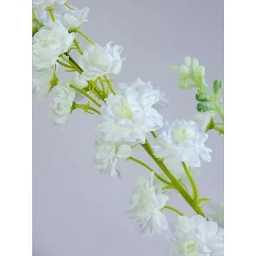 ZYTUYO 4PCS 33.5'' White Delphinium Artificial Flower Faux Larkspur Long Stem Fake Floral Silk Bouquets Plant for Tall Floor Vase Spring Home Kitchen Wedding Outdoor Indoor Decoration