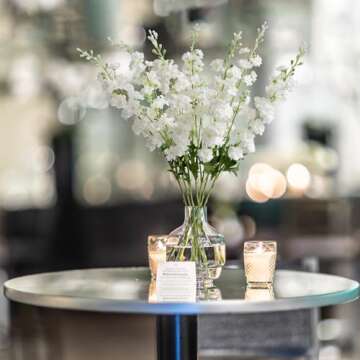 ZYTUYO 4PCS 33.5'' White Delphinium Artificial Flower Faux Larkspur Long Stem Fake Floral Silk Bouquets Plant for Tall Floor Vase Spring Home Kitchen Wedding Outdoor Indoor Decoration