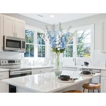 ZYTUYO 4PCS 33.5'' White Delphinium Artificial Flower Faux Larkspur Long Stem Fake Floral Silk Bouquets Plant for Tall Floor Vase Spring Home Kitchen Wedding Outdoor Indoor Decoration