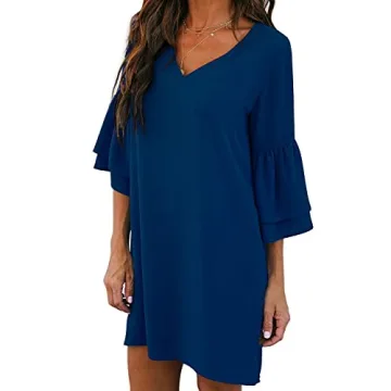 BELONGSCI Women's 2023 Summer Dress Sweet & Cute V-Neck Bell Sleeve Shift Dress Mini Dress, Perfect for Wedding or Graduation