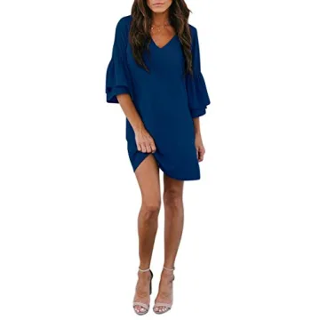 BELONGSCI Women's 2023 Summer Dress Sweet & Cute V-Neck Bell Sleeve Shift Dress Mini Dress, Perfect for Wedding or Graduation