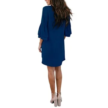 BELONGSCI Women's 2023 Summer Dress Sweet & Cute V-Neck Bell Sleeve Shift Dress Mini Dress, Perfect for Wedding or Graduation