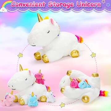 KMUYSL Toys for Girls Ages 3 4 5 6 7 8+ Years - Unicorn Mommy Stuffed Animal with 4 Baby Unicorns in...