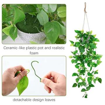 ZIFTY 2-Pcs Artificial Hanging Plants for Indoor Outdoor Decor