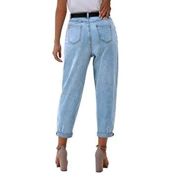 luvamia Women's Classic High Waist Stretch Loose Balloon Tapered Jeans Mom Jeans Women Jeans Stretch...
