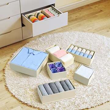 DIMJ Drawer Organizer Clothes, 12 Pack Dresser Organizer, Foldable Closet Organizers and Storage, Fabric Dresser Drawer Organizers, Drawer Dividers for Nursery, Baby Clothes, Underwears, Sock (Beige)