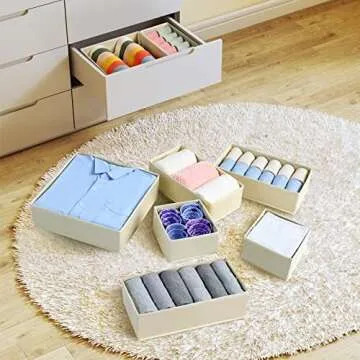 DIMJ Drawer Organizer Clothes, 12 Pack Dresser Organizer, Foldable Closet Organizers and Storage, Fabric Dresser Drawer Organizers, Drawer Dividers for Nursery, Baby Clothes, Underwears, Sock (Beige)