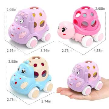 Baby Girl Toys Gifts, Toy Cars for Babies Toddlers, Toddler Push and Go Rattle Pink Car Truck for Ba...