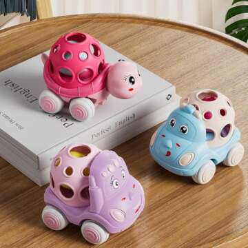 Baby Girl Toys Gifts, Toy Cars for Babies Toddlers, Toddler Push and Go Rattle Pink Car Truck for Baby Girls Gift Ideas Birthday Presents