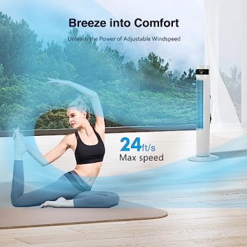 R.W.FLAME White 36" Tower Fan with Remote Control, 3 Modes, LED Display,Oscillation,Portable Floor Bladeless Fan for Bedroom Living Rooms Home Office, White