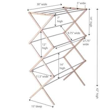 Household Essentials 5001 Collapsible Folding Wooden Clothes Drying Rack For Laundry | Pre Assembled