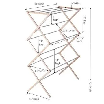 Household Essentials 5001 Collapsible Folding Wooden Clothes Drying Rack For Laundry | Pre Assembled