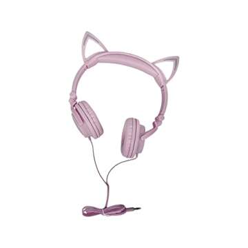 TRAXX LED Cat Light Up Ear Headphones Pink 3.5 mm