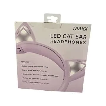 TRAXX LED Cat Light Up Ear Headphones Pink 3.5 mm