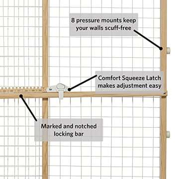 MidWest Homes for Pets Wire Mesh Pet Safety Gate, Pressure Mounted Dog Gate Measures 44 Inches Tall & Expands to 29-50 Inches Wide, Natural Wood & White Powder Coated Wire Mesh