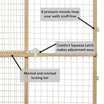 MidWest Homes for Pets Wire Mesh Pet Safety Gate, Pressure Mounted Dog Gate Measures 44 Inches Tall & Expands to 29-50 Inches Wide, Natural Wood & White Powder Coated Wire Mesh