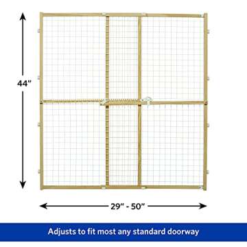 MidWest Homes for Pets Wire Mesh Pet Safety Gate, Pressure Mounted Dog Gate Measures 44 Inches Tall & Expands to 29-50 Inches Wide, Natural Wood & White Powder Coated Wire Mesh