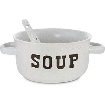 ZENVY Soup Bowl Set of 4 | Ceramic Soup Bowls and Spoons | 22 Ounce (Speckled)