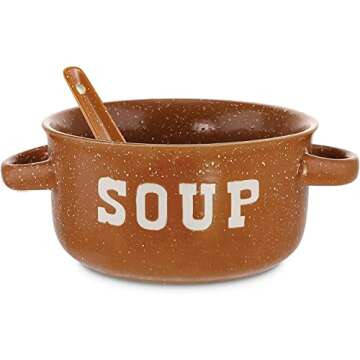 ZENVY Soup Bowl Set of 4 | Ceramic Soup Bowls and Spoons | 22 Ounce (Speckled)