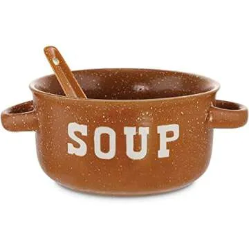 ZENVY Soup Bowl Set of 4 | Ceramic Soup Bowls and Spoons | 22 Ounce (Speckled)
